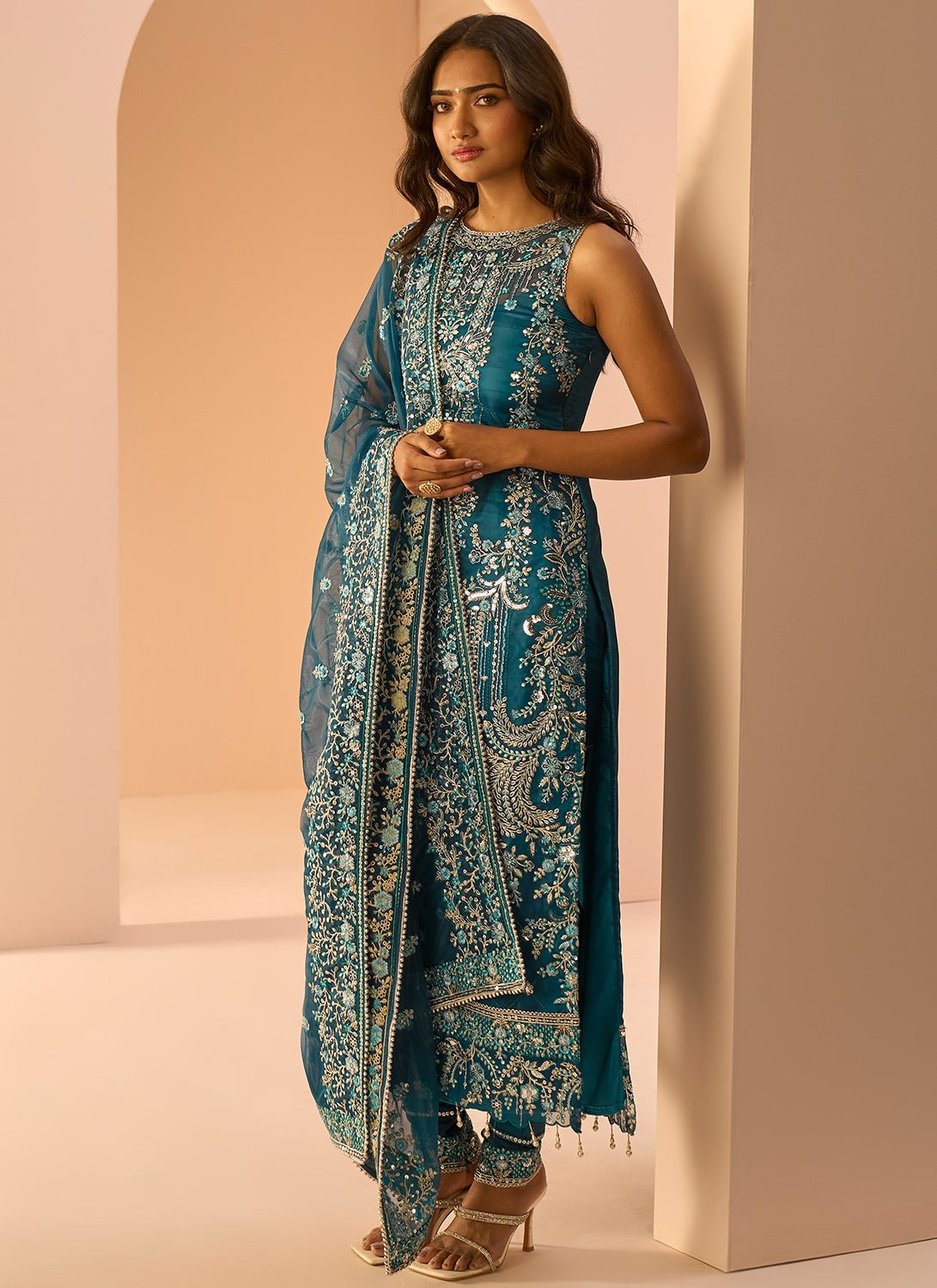 Dark Teal Embroidered Straight Suit - Lashkaraa
