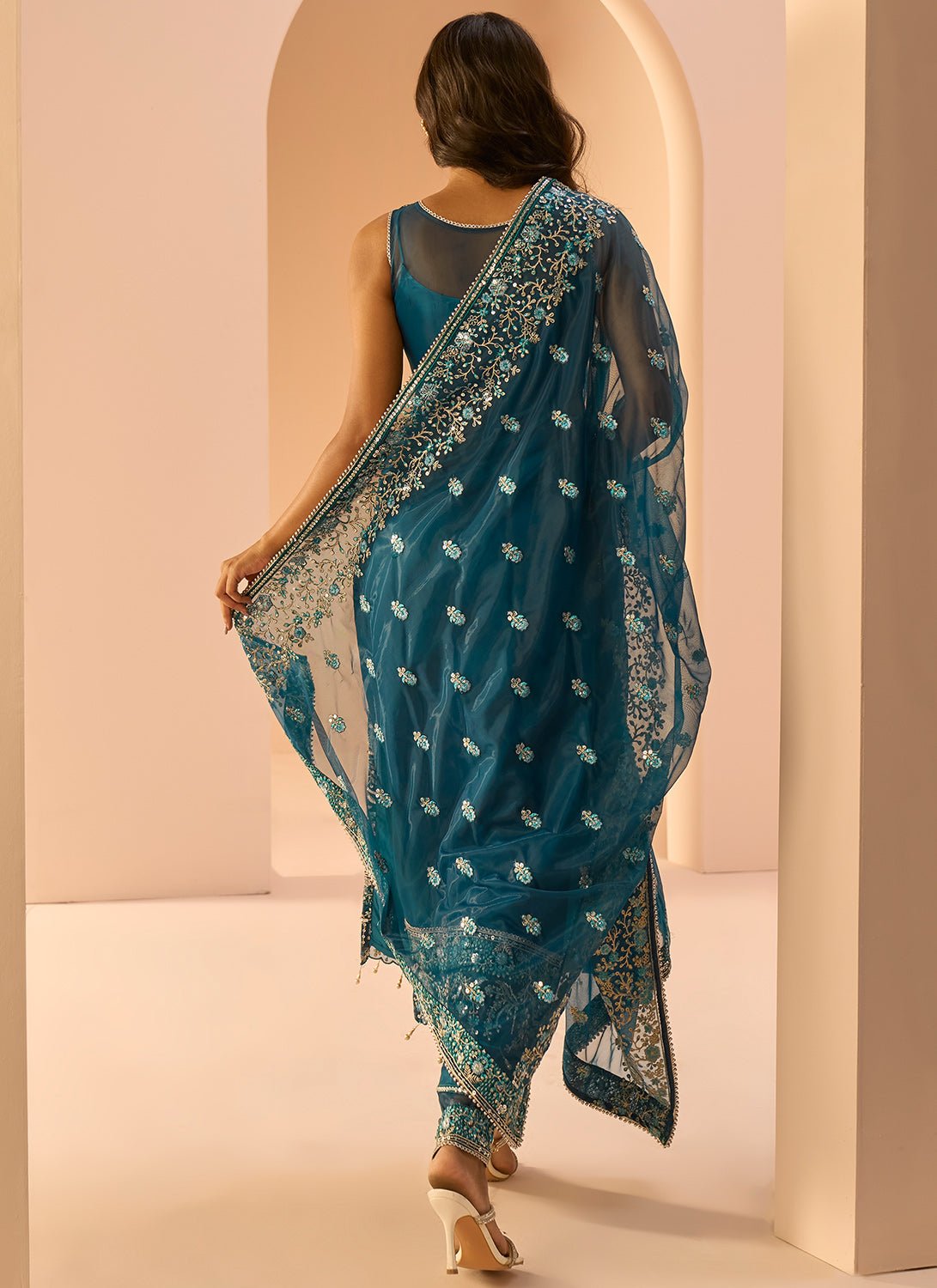 Dark Teal Embroidered Straight Suit - Lashkaraa