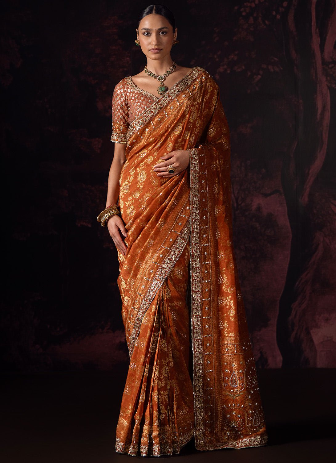 Deep Mustard Embroidered Silk Saree - Lashkaraa