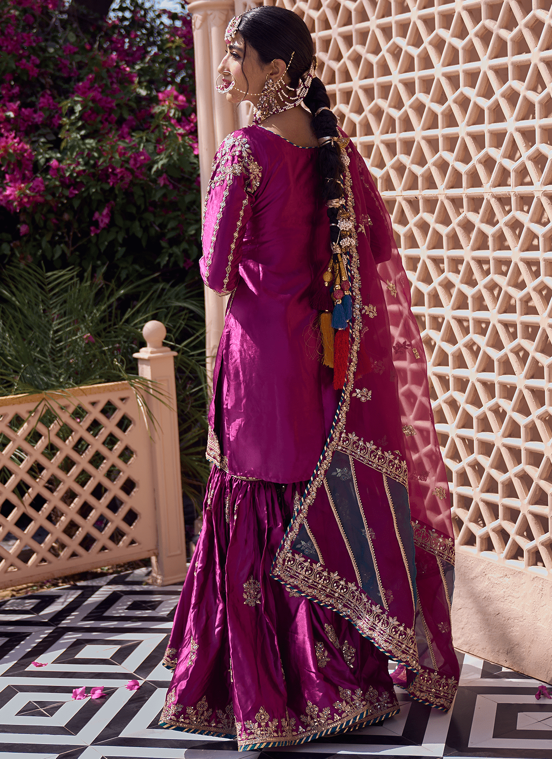 Deep Wine Embroidered Gharara Suit - Lashkaraa