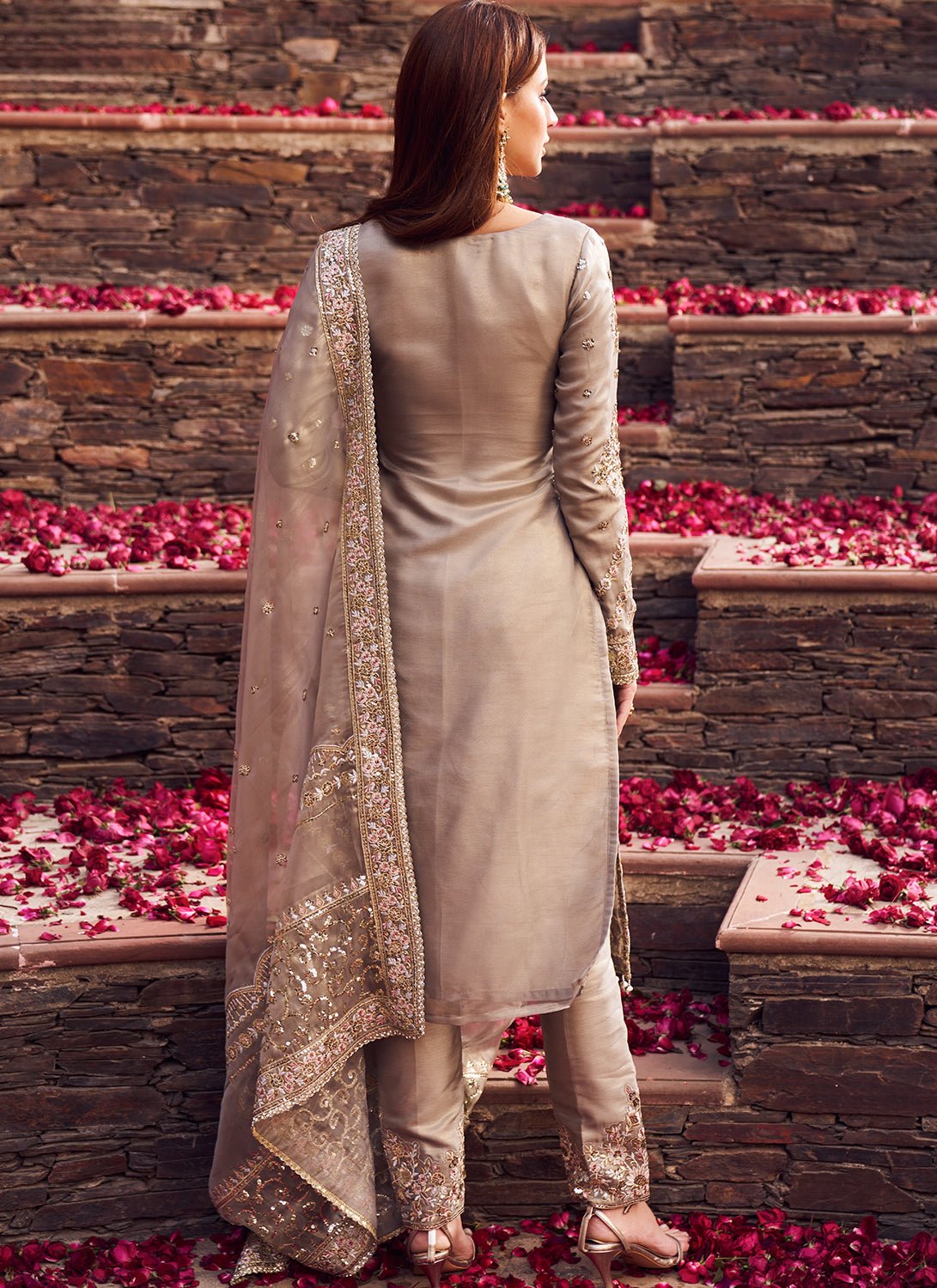 Dusty Grey Embroidered Straight Suit - Lashkaraa