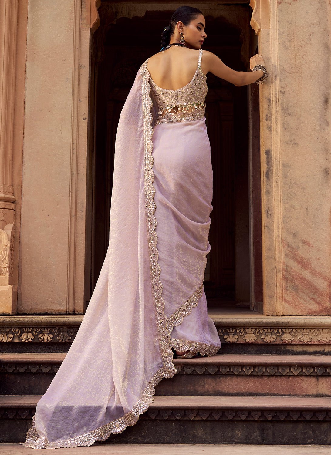 Dusty Lilac Embroidered Silk Saree - Lashkaraa