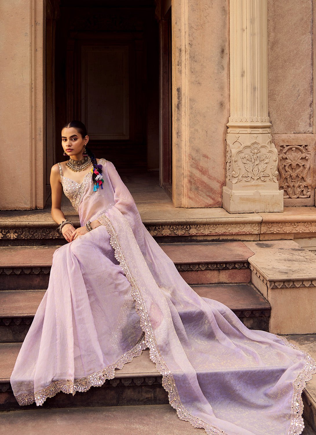 Dusty Lilac Embroidered Silk Saree - Lashkaraa
