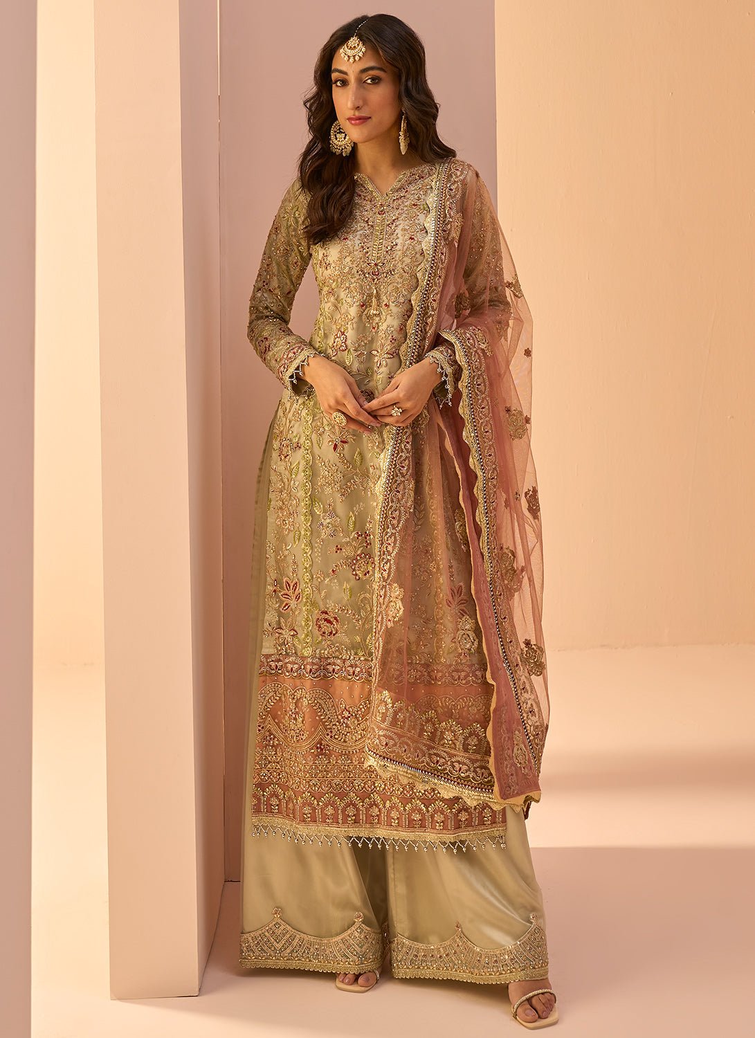 Dusty Mint Multicolor Embroidered Palazzo Suit - Lashkaraa