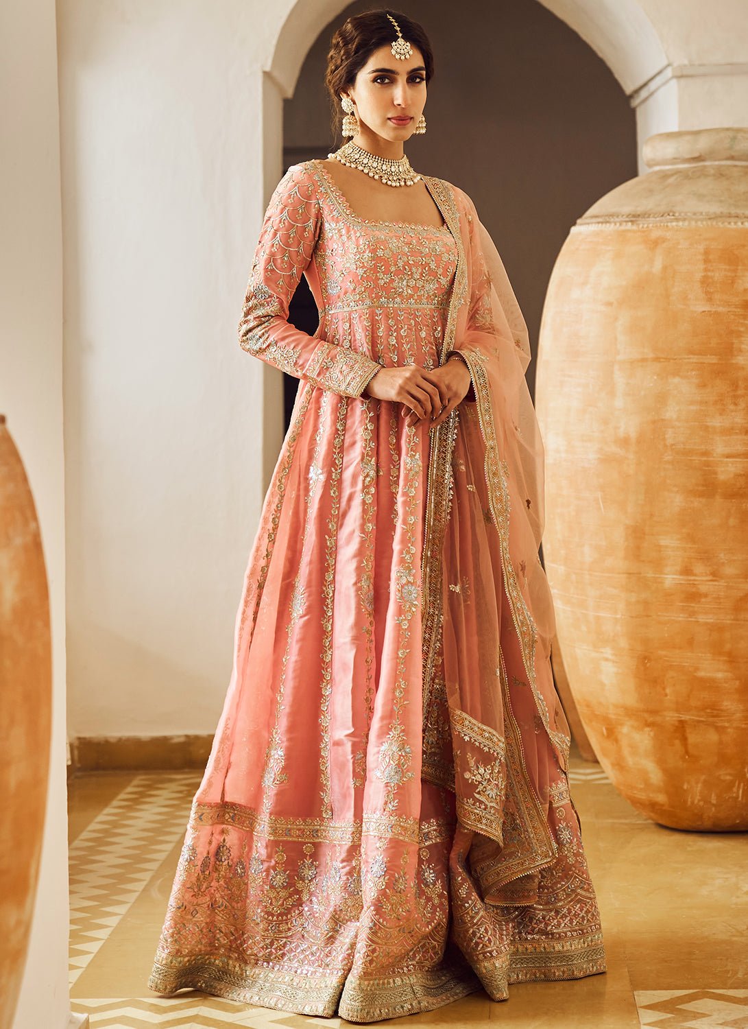 Dusty Peach Embroidered Anarkali - Lashkaraa