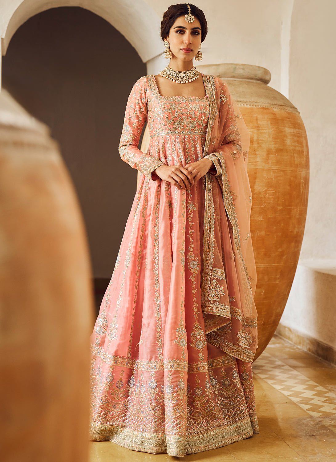 Dusty Peach Embroidered Anarkali - Lashkaraa