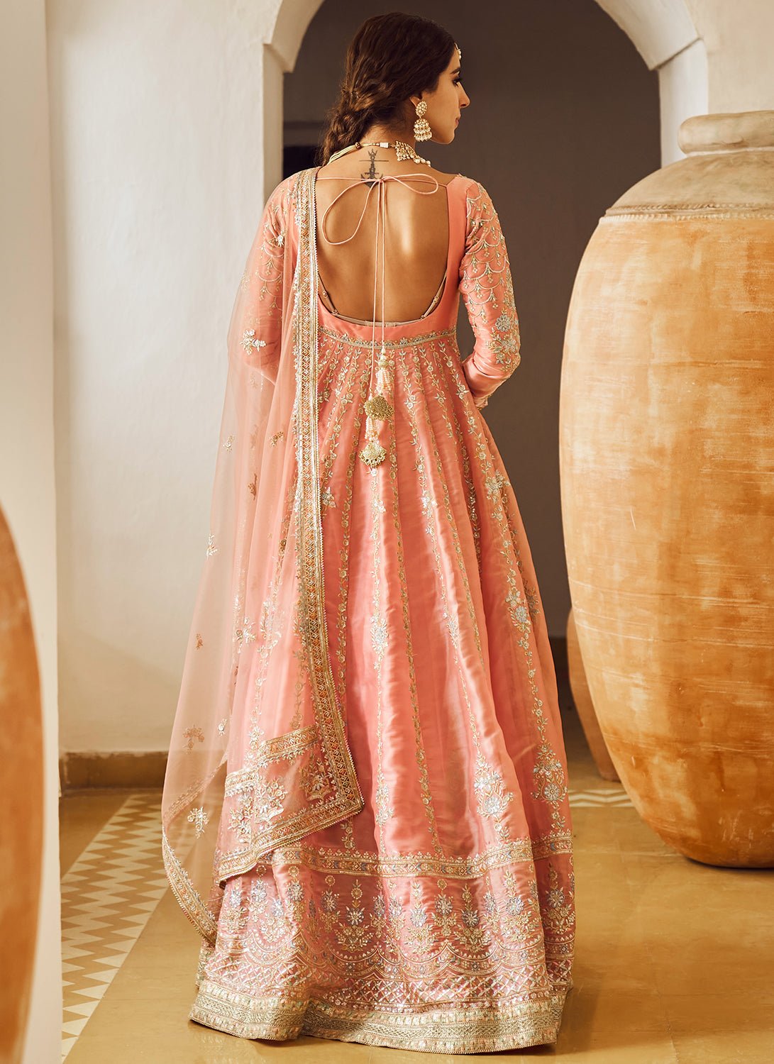 Dusty Peach Embroidered Anarkali - Lashkaraa