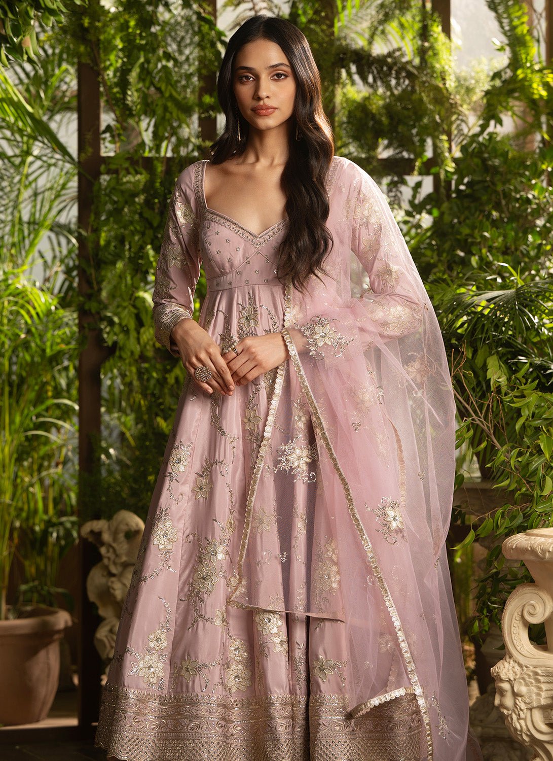 Dusty Peach Embroidered Crepe Anarkali - Lashkaraa