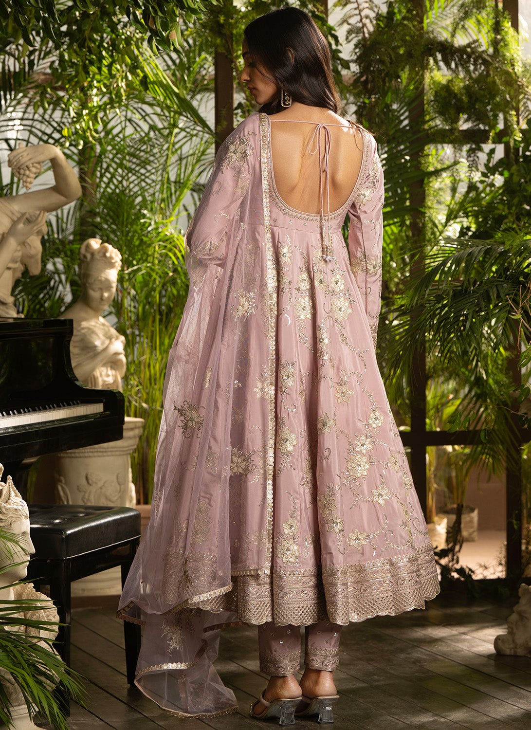 Dusty Peach Embroidered Crepe Anarkali - Lashkaraa