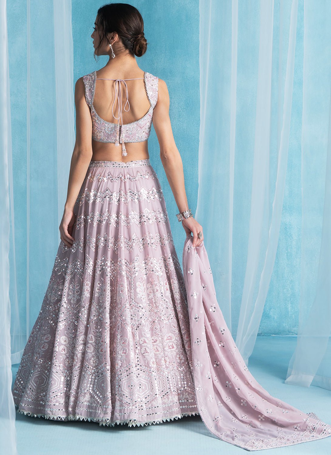 Dusty Pink Embroidered Lucknowi Lehenga - Lashkaraa