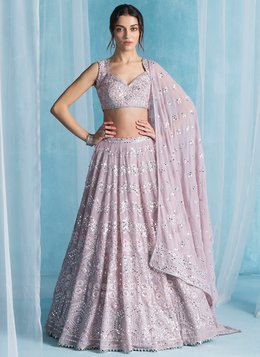 Dusty Pink Embroidered Lucknowi Lehenga - Lashkaraa
