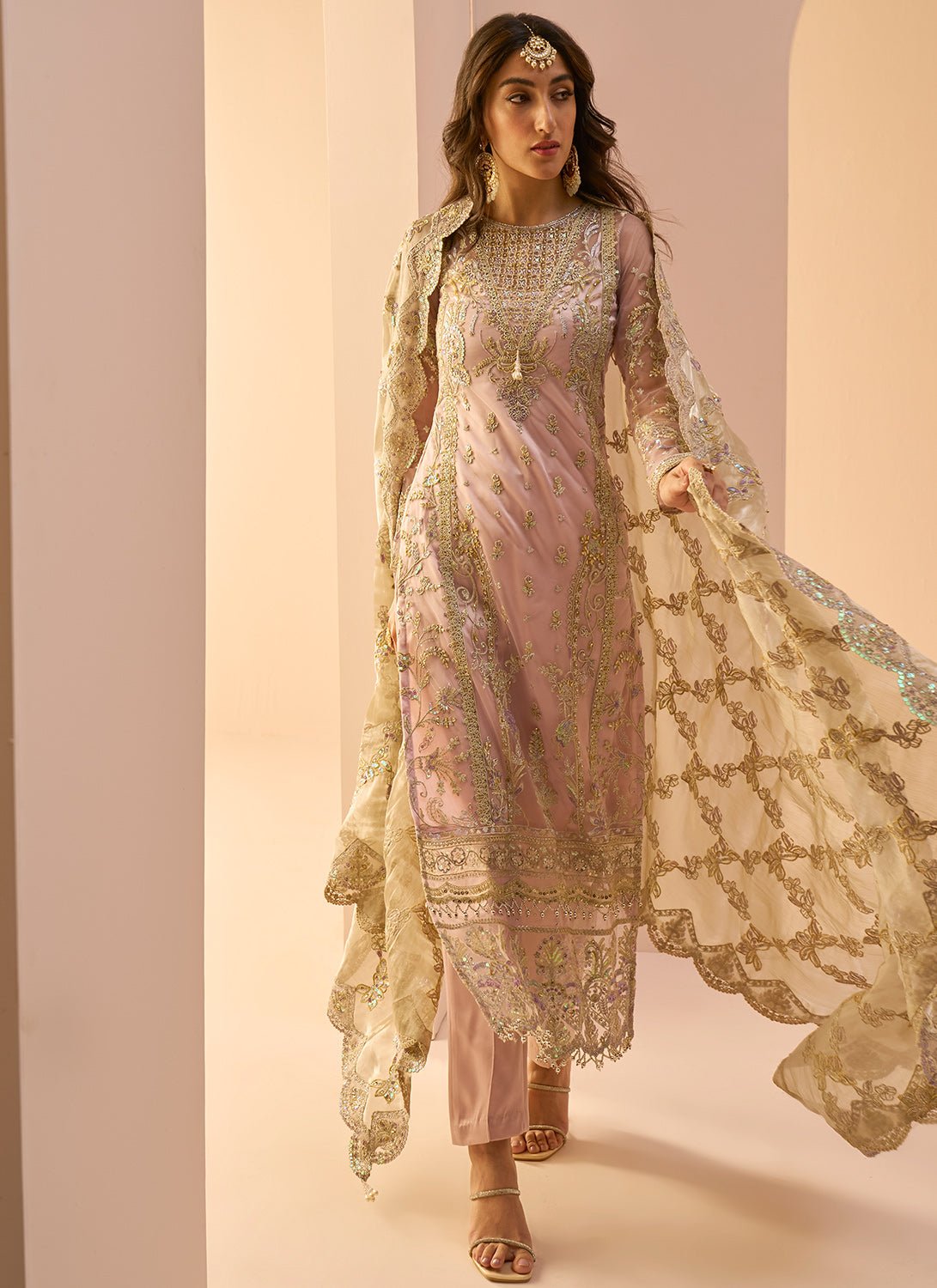 Dusty Pink Embroidered Straight Suit - Lashkaraa