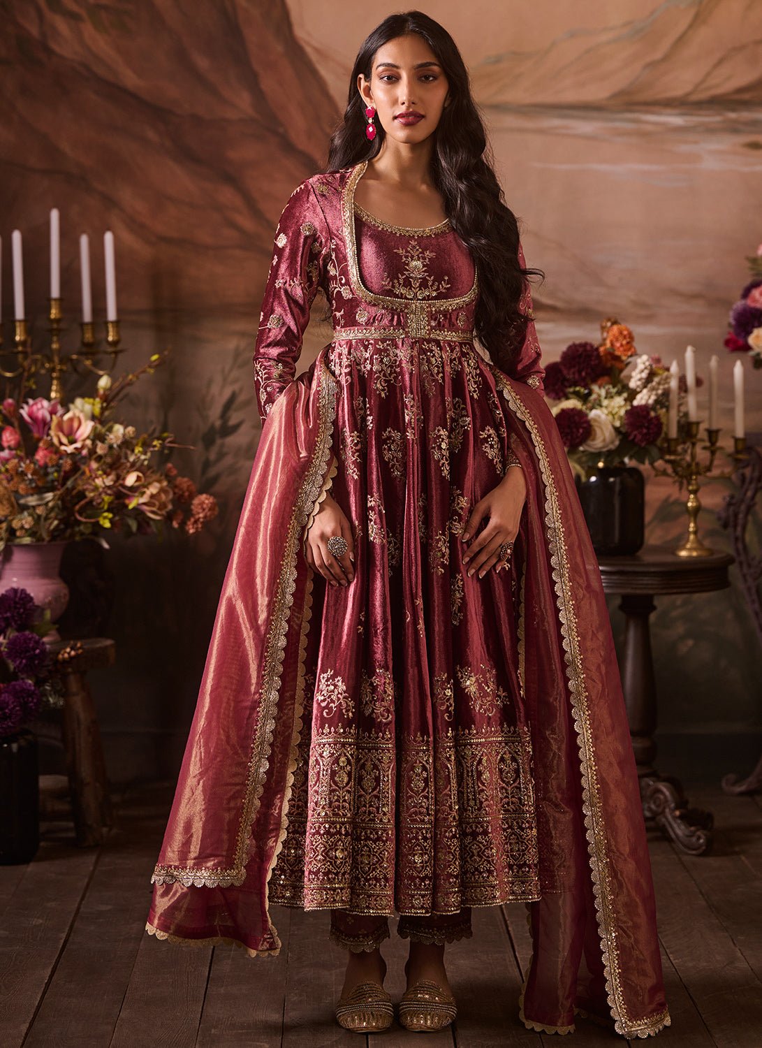 Dusty Pink Embroidered Velvet Anarkali Dusty Pink Embroidered Velvet Anarkali