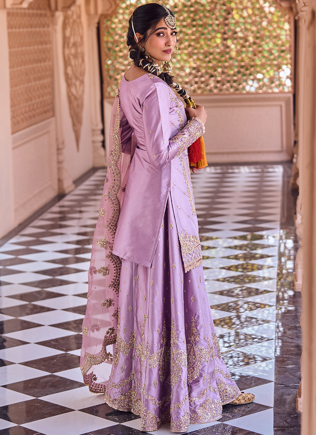 Dusty Purple Embroidered Sharara - Lashkaraa