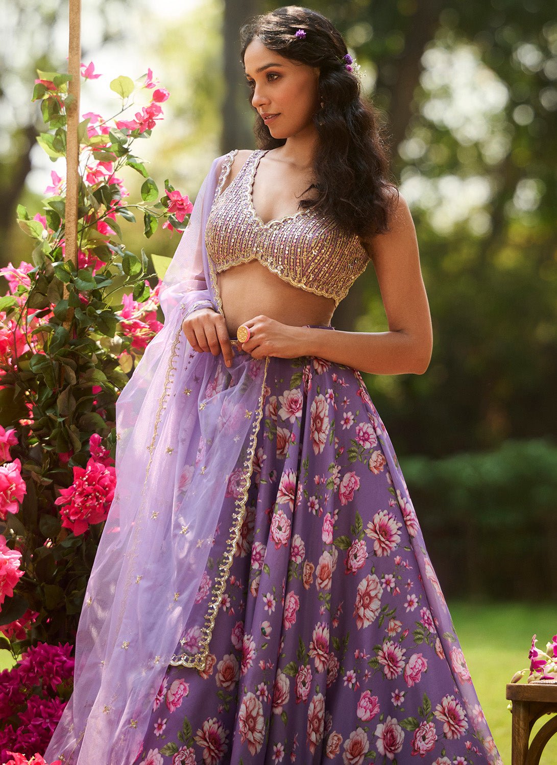 Dusty Purple Multicolor Floral Embroidered Lehenga - Lashkaraa