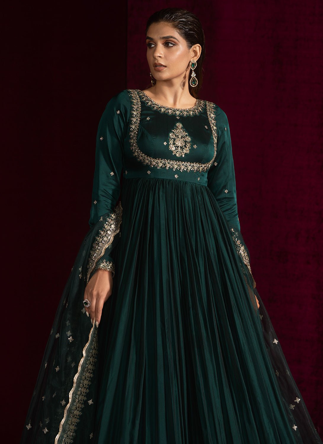 Green Embroidered Silk Anarkali - Lashkaraa