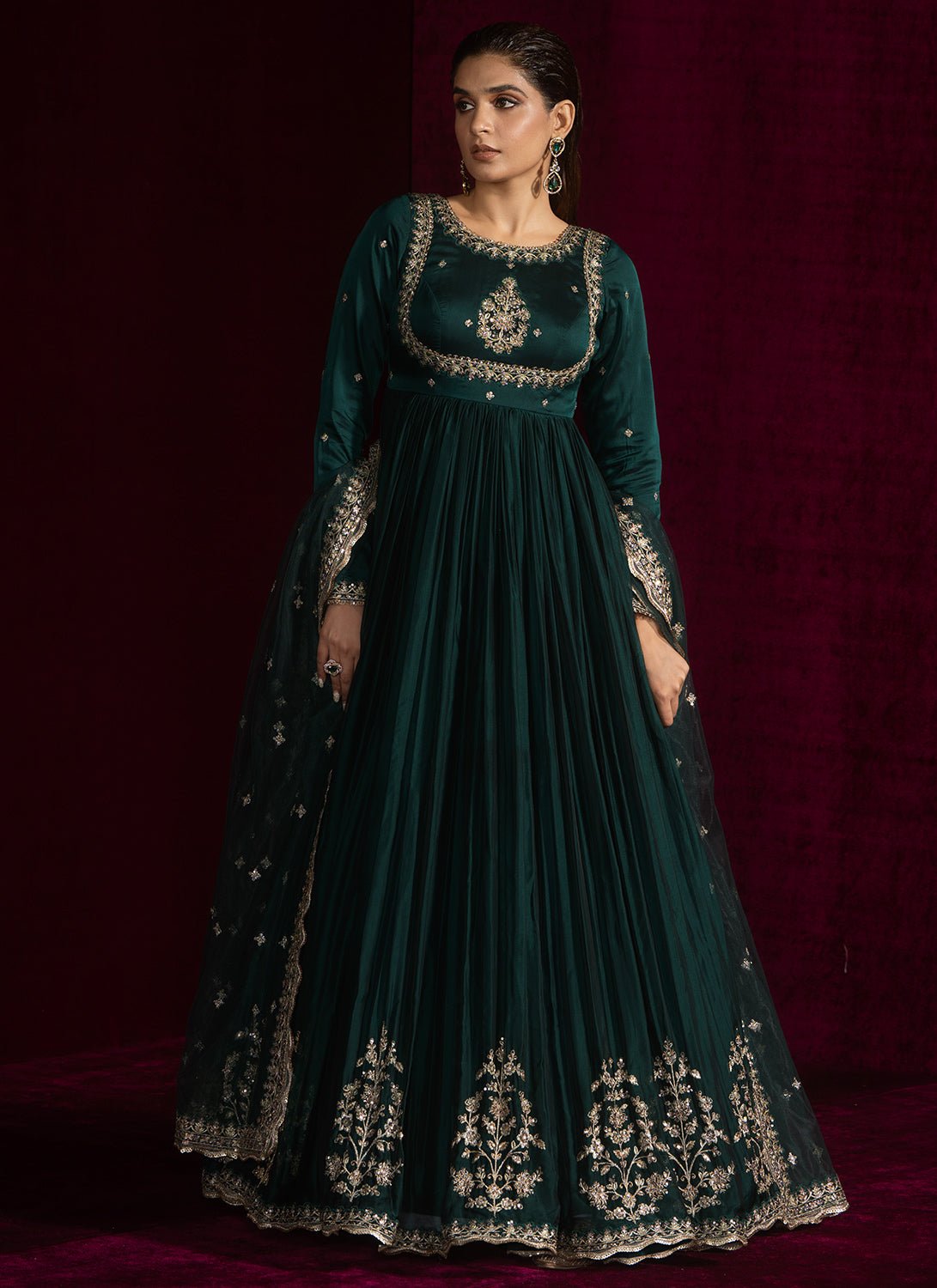 Green Embroidered Silk Anarkali - Lashkaraa