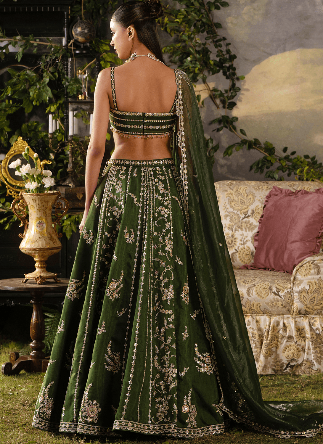 Green Embroidered Silk Lehenga - Lashkaraa