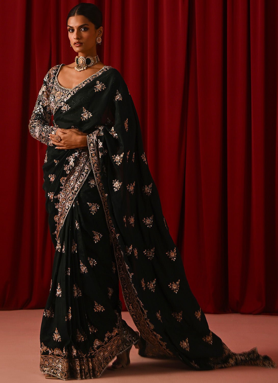 Green Embroidered Silk Saree - Lashkaraa