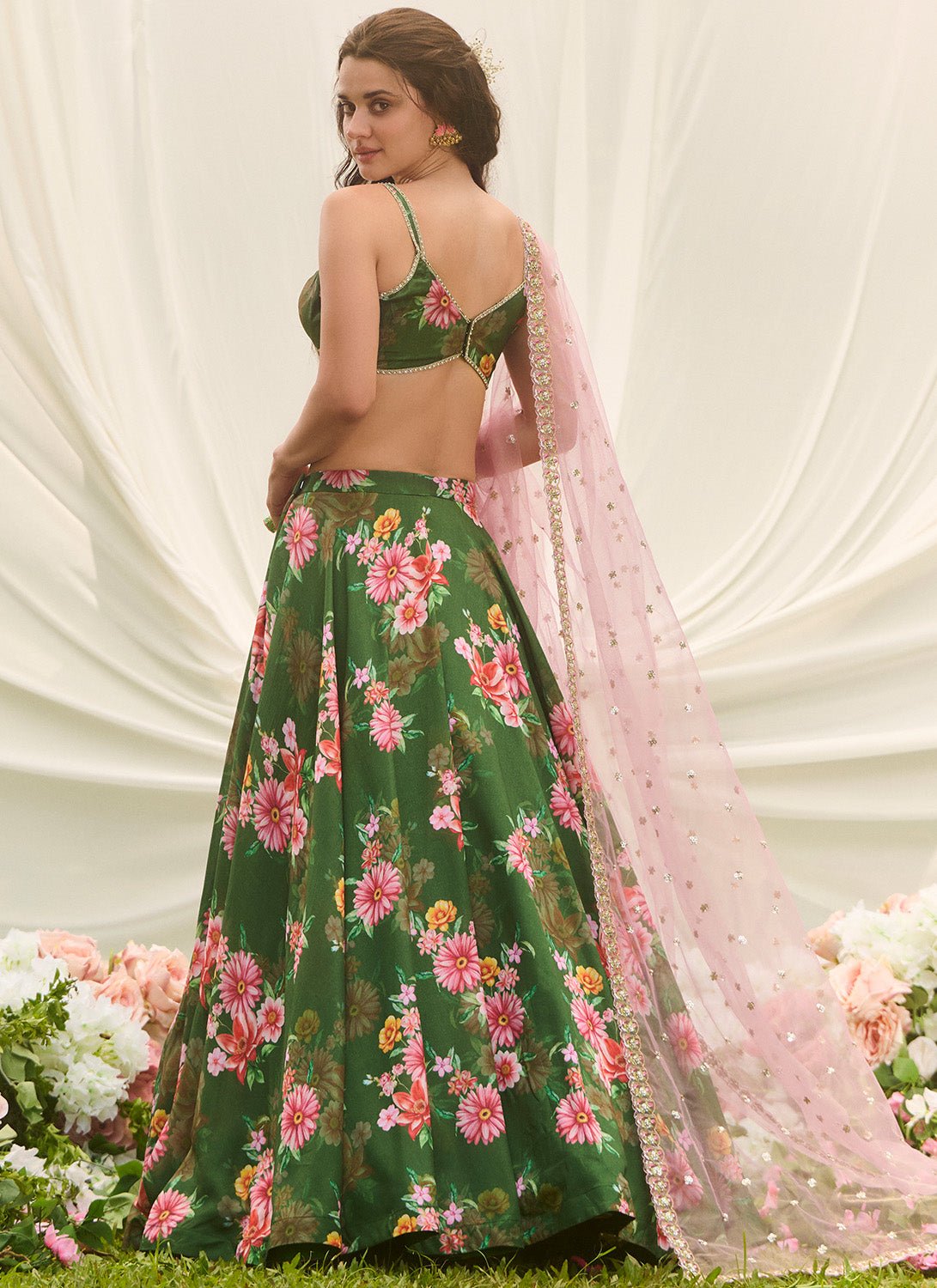 Green Multicolor Floral Printed Lehenga - Lashkaraa