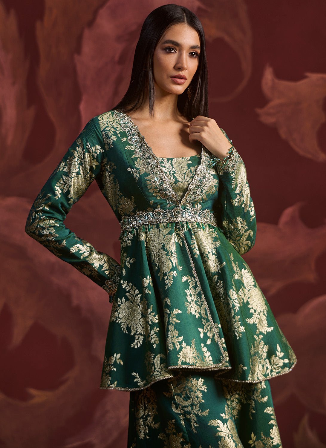 Green Peplum Style Sharara Set - Lashkaraa