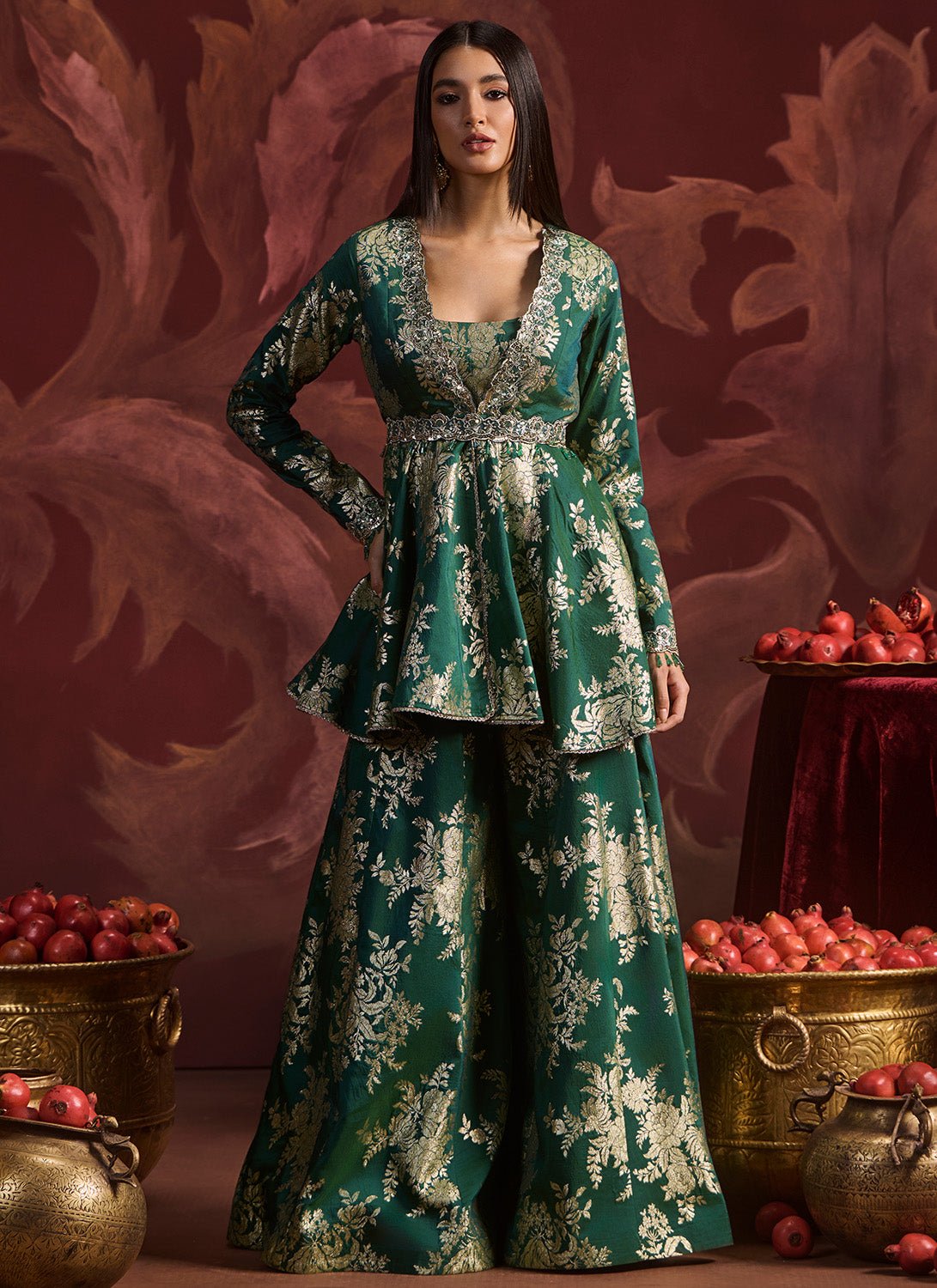 Green Peplum Style Sharara Set Green Peplum Style Sharara Set