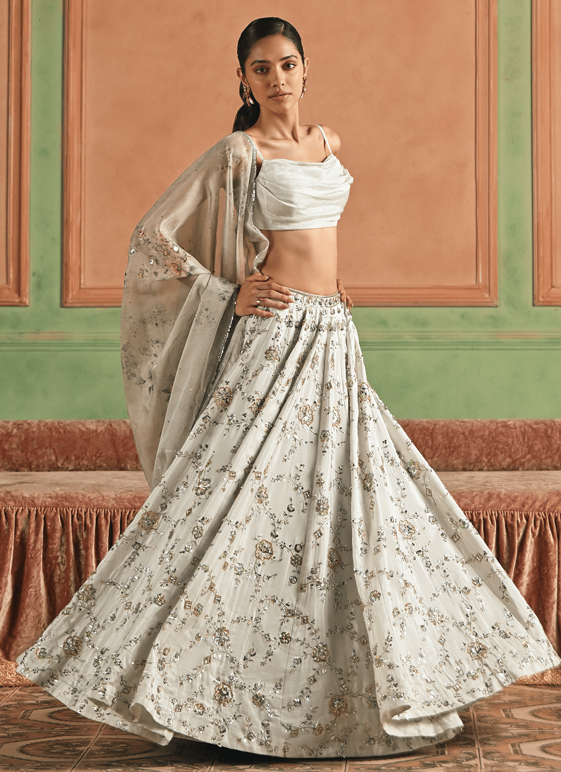 Grey Embroidered Beaded Lehenga - Lashkaraa
