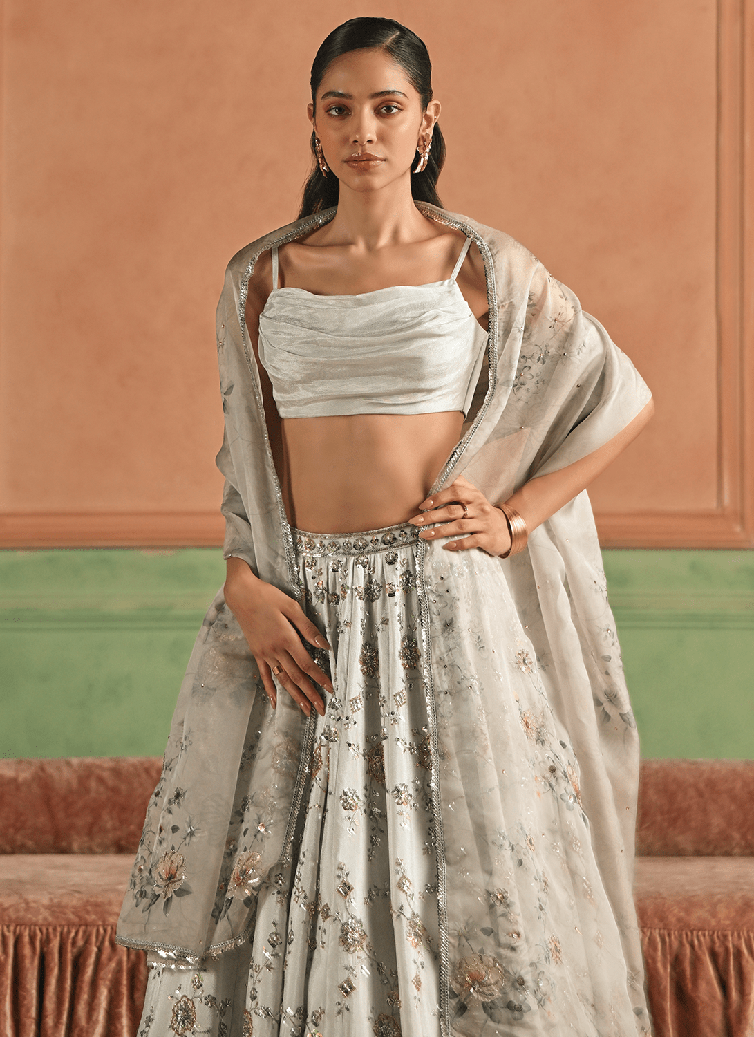 Grey Embroidered Beaded Lehenga - Lashkaraa