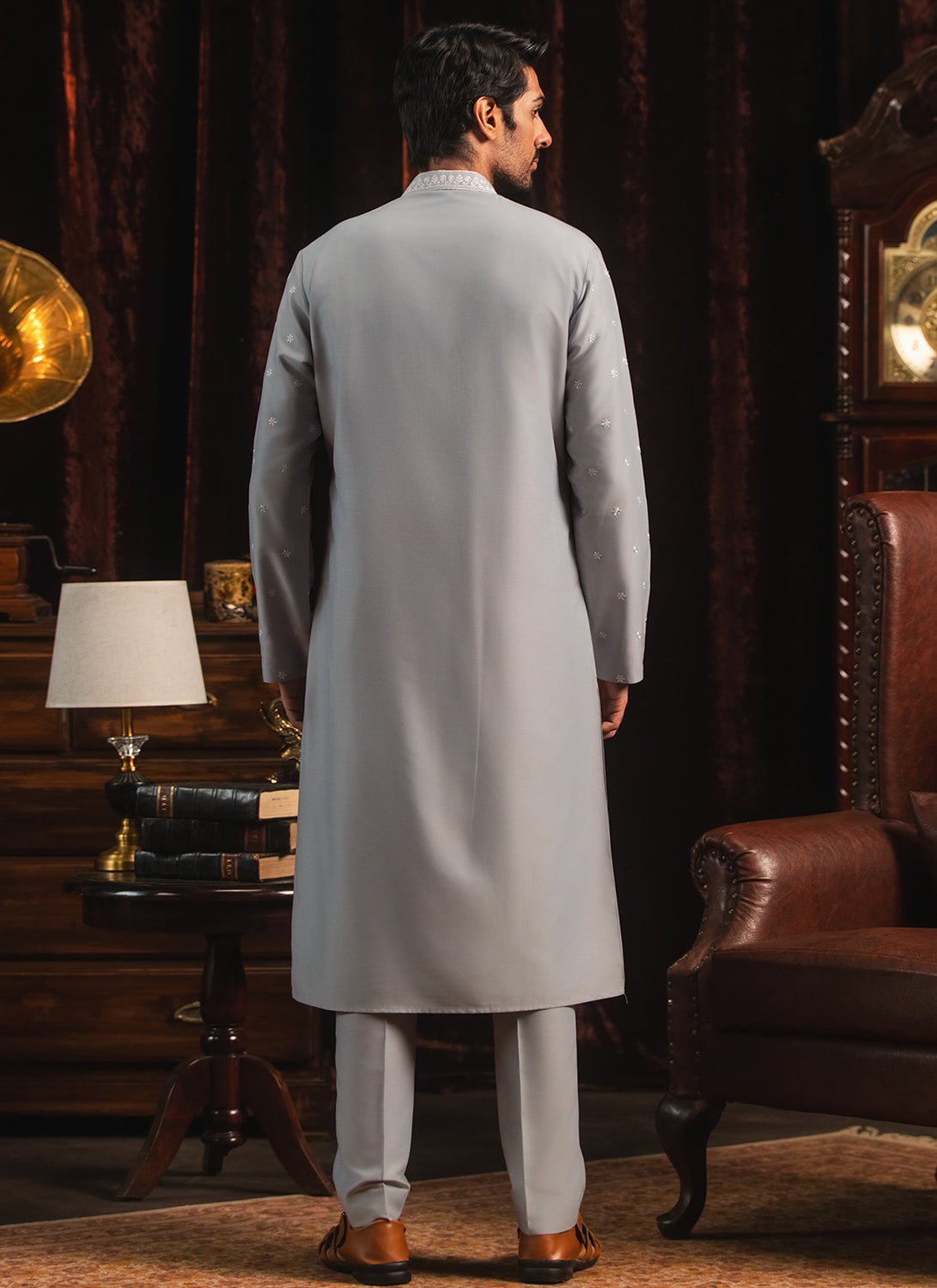 Grey Embroidered Kurta Set - Lashkaraa
