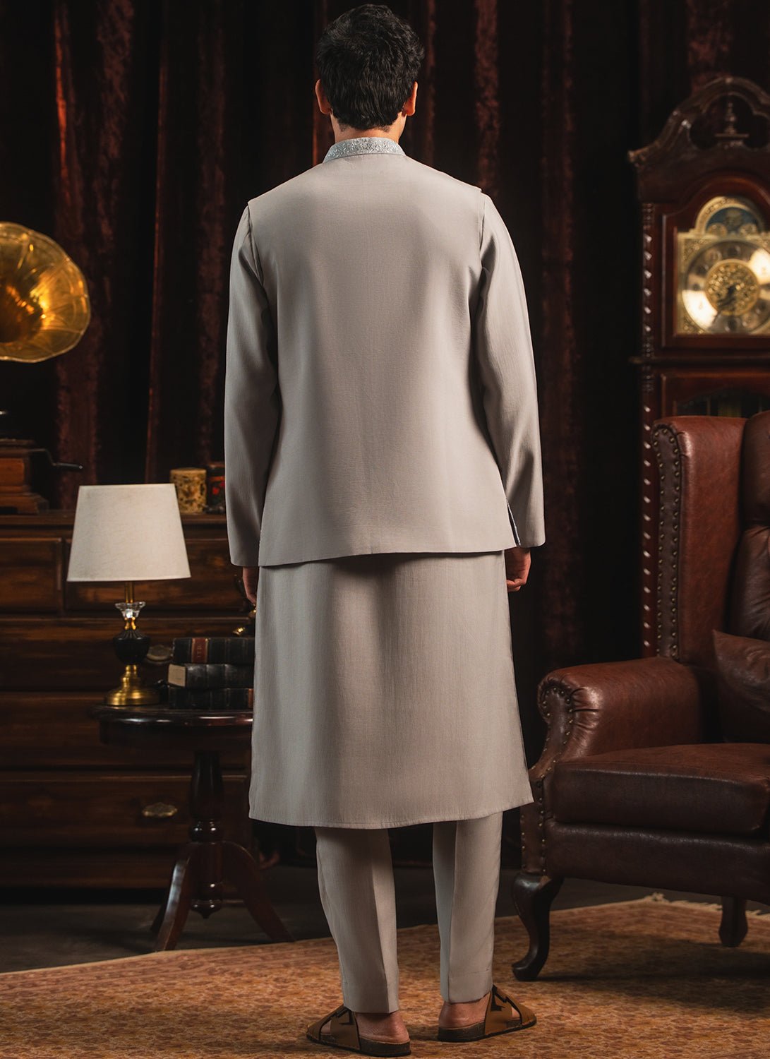 Grey Embroidered Nehru Jacket Set - Lashkaraa