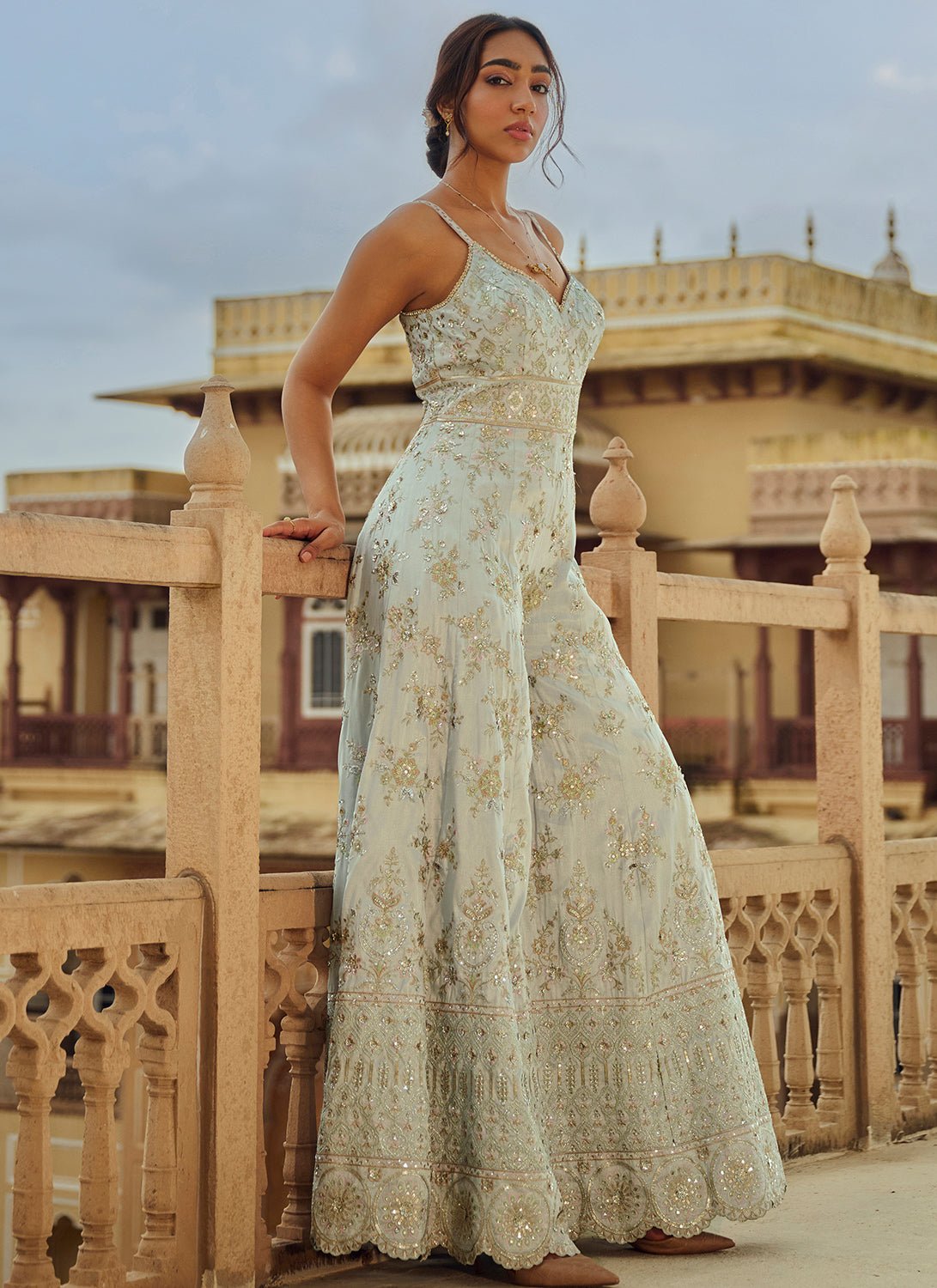 Grey Embroidered Silk Jumpsuit - Lashkaraa