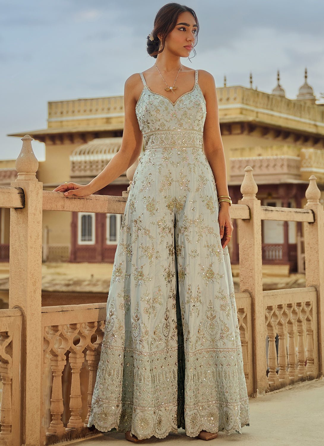 Grey Embroidered Silk Jumpsuit Grey Embroidered Silk Jumpsuit