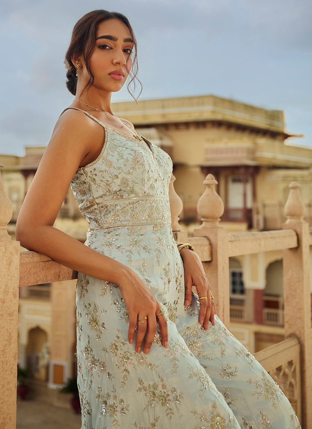 Grey Embroidered Silk Jumpsuit - Lashkaraa