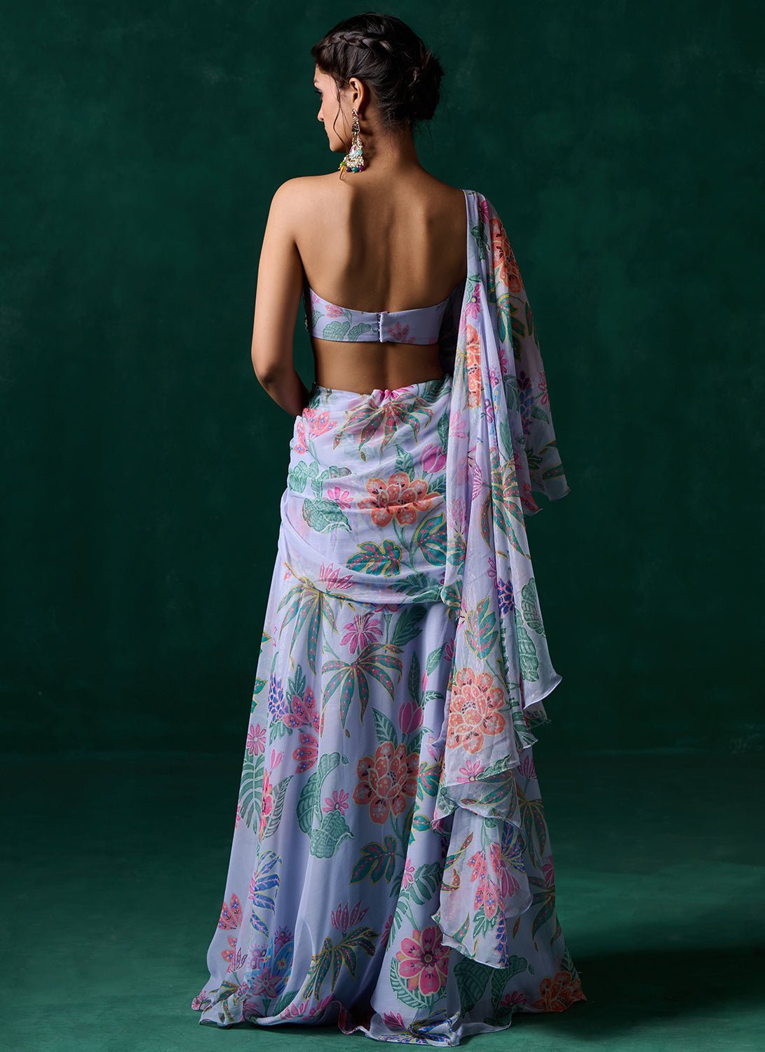 Grey Multicolor Floral Printed Saree - Lashkaraa
