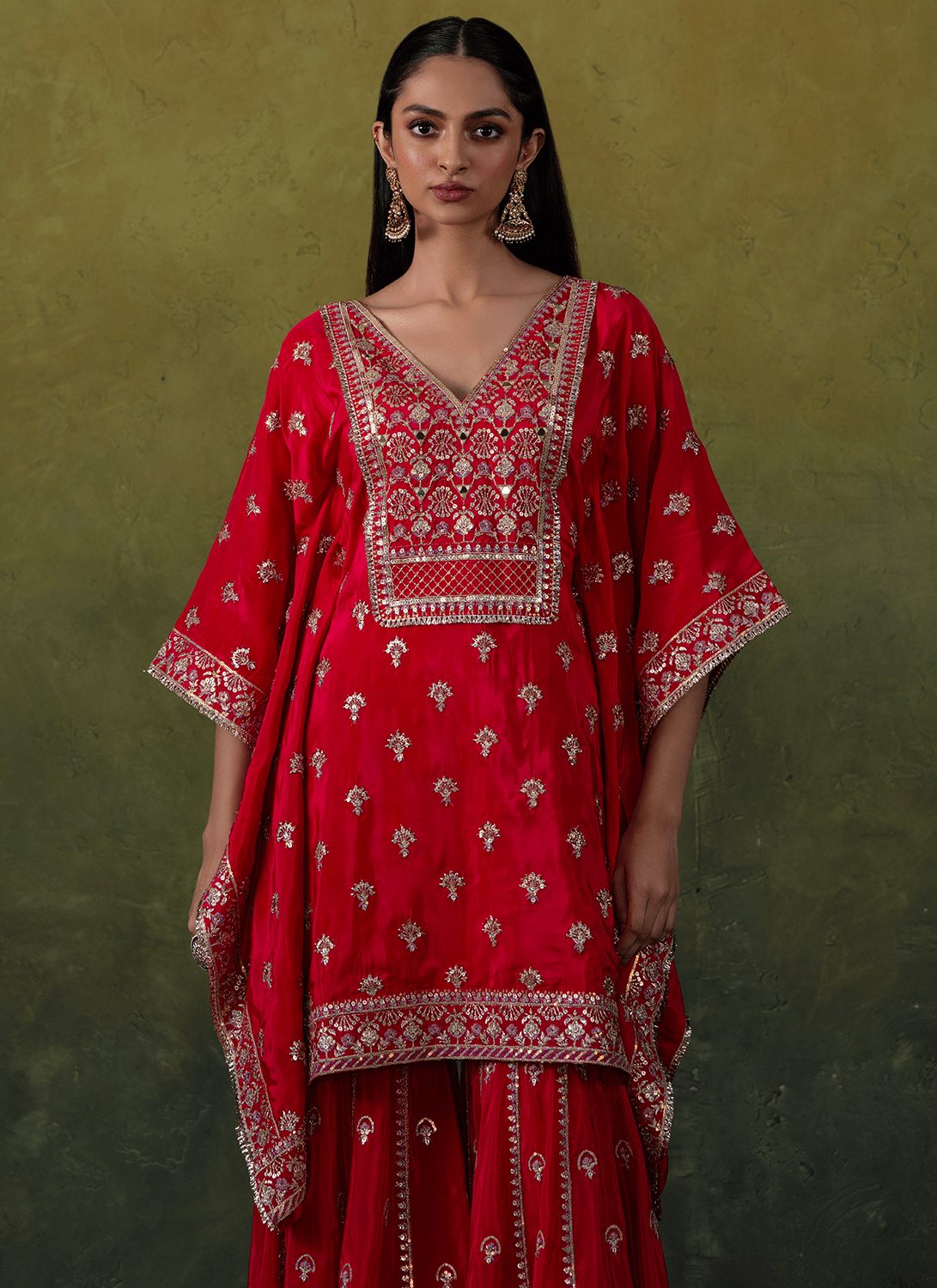 Hot Pink Embroidered Crepe Kaftan - Lashkaraa