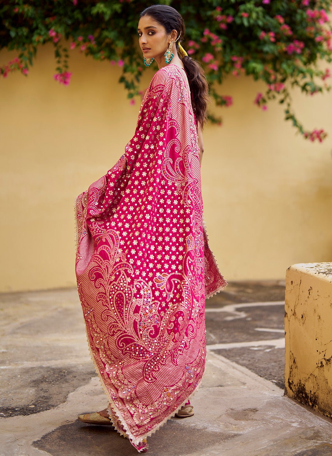 Hot Pink Embroidered Viscose Silk Straight Suit - Lashkaraa