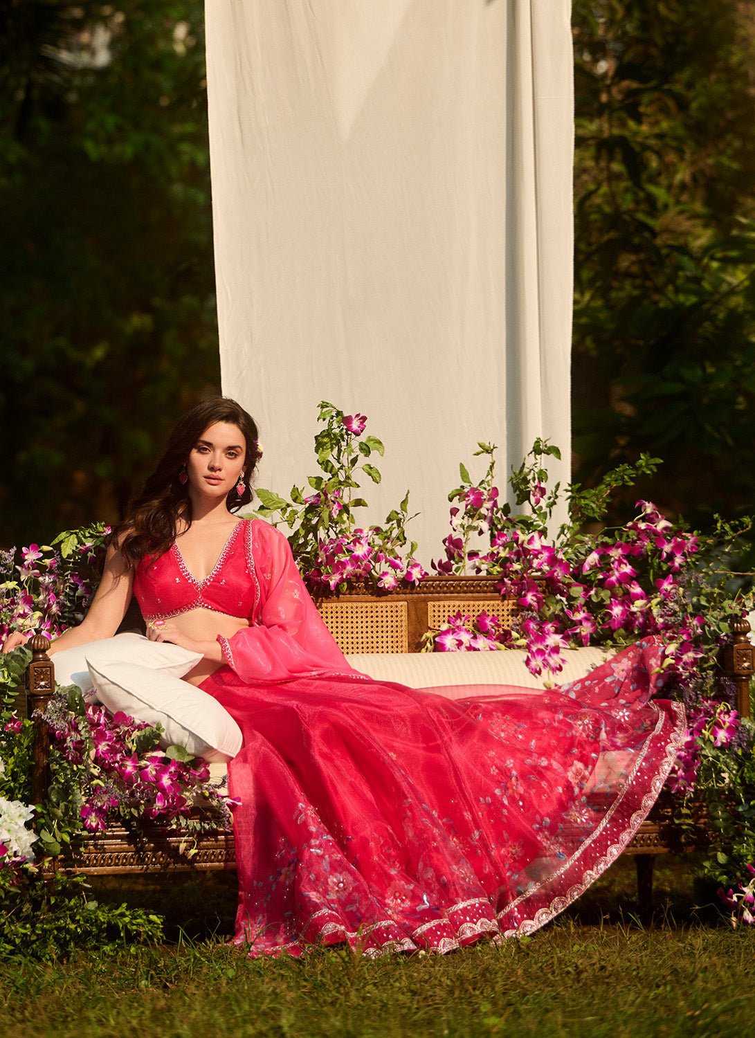 Hot Pink Floral Embroidered Lehenga - Lashkaraa