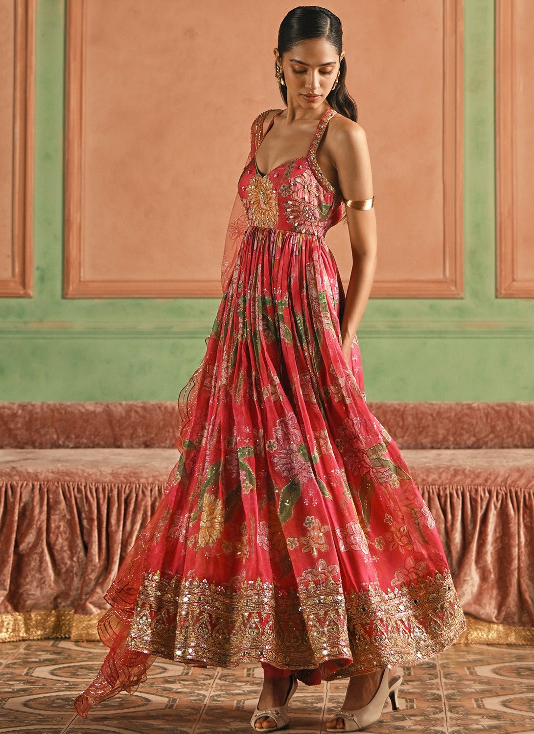 Hot Pink Floral Embroidered Silk Anarkali - Lashkaraa
