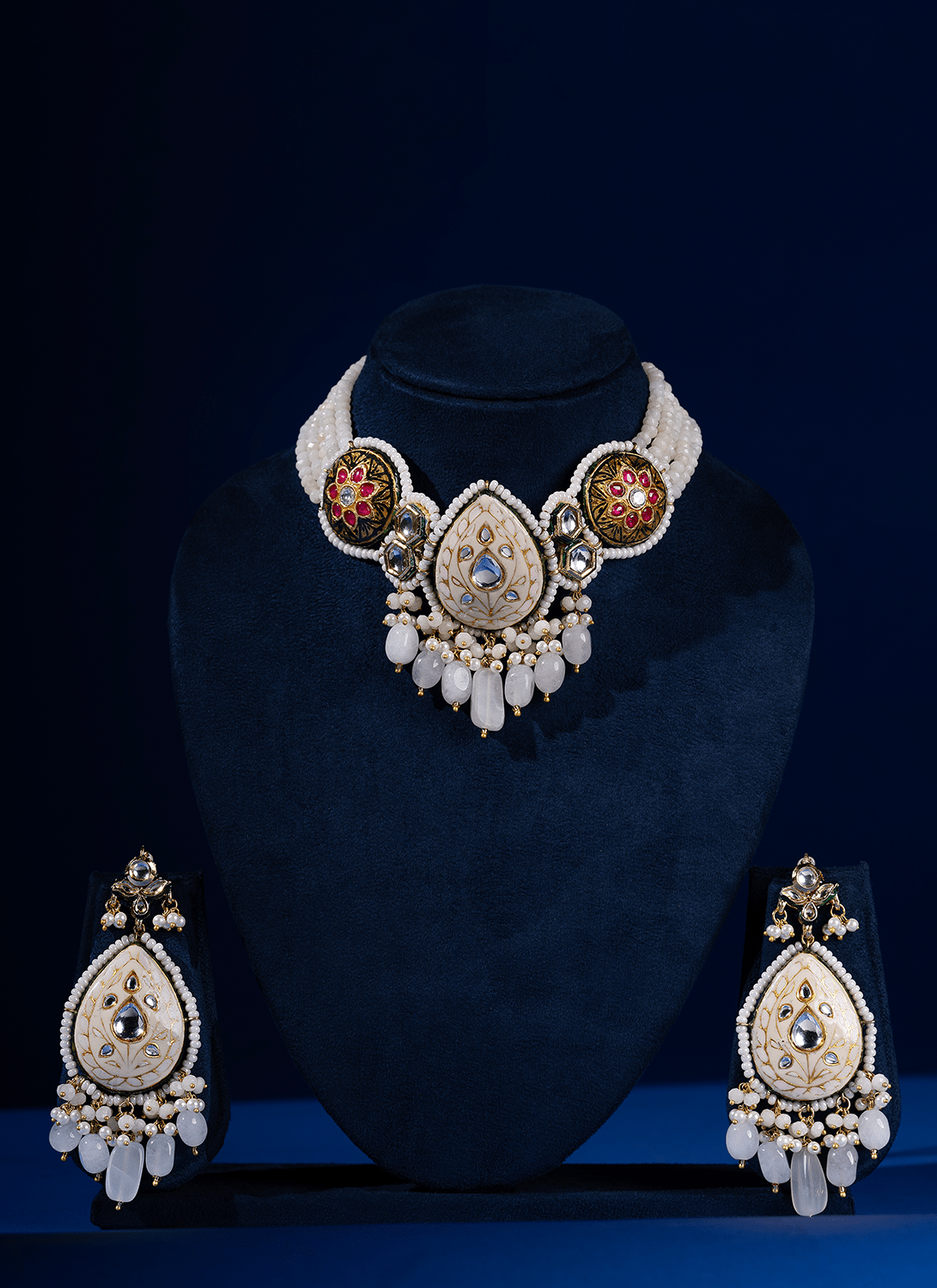 Ivory and Crimson Meenakari Choker Set - Lashkaraa
