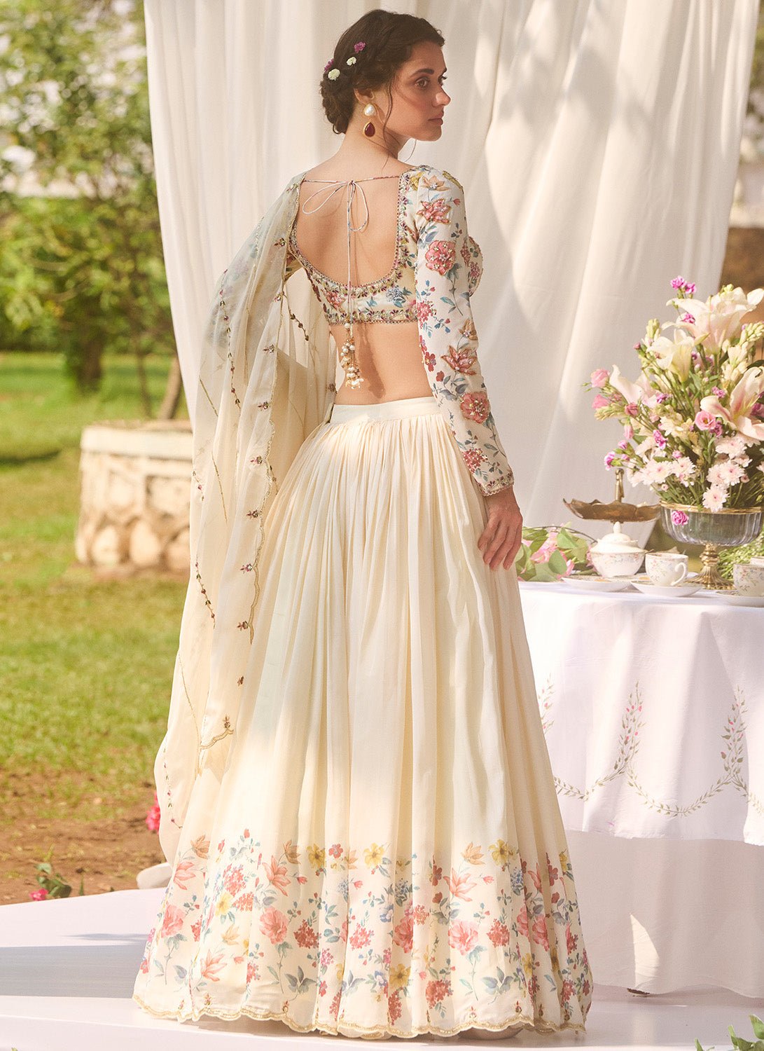 Ivory Multicolor Floral Embroidered Lehenga - Lashkaraa