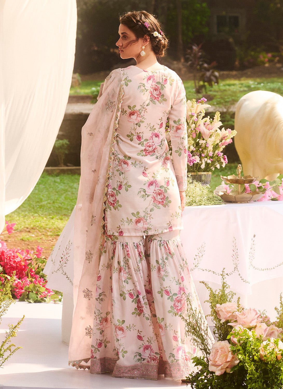 Ivory Multicolor Floral Printed Gharara Suit - Lashkaraa