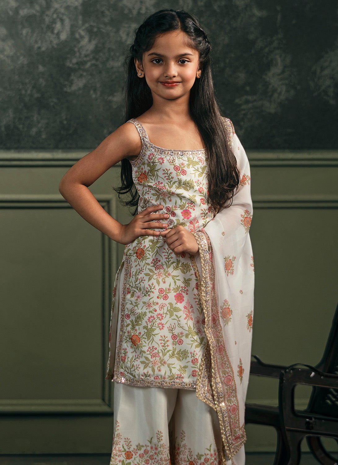 Kids Off White Multicolor Printed Palazzo Suit - Lashkaraa