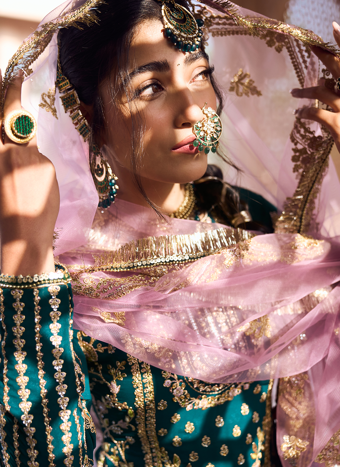 Teal and Purple Embroidered Sharara