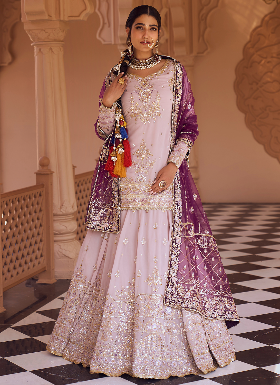 Soft Lavender and Purple Embroidered Lehenga