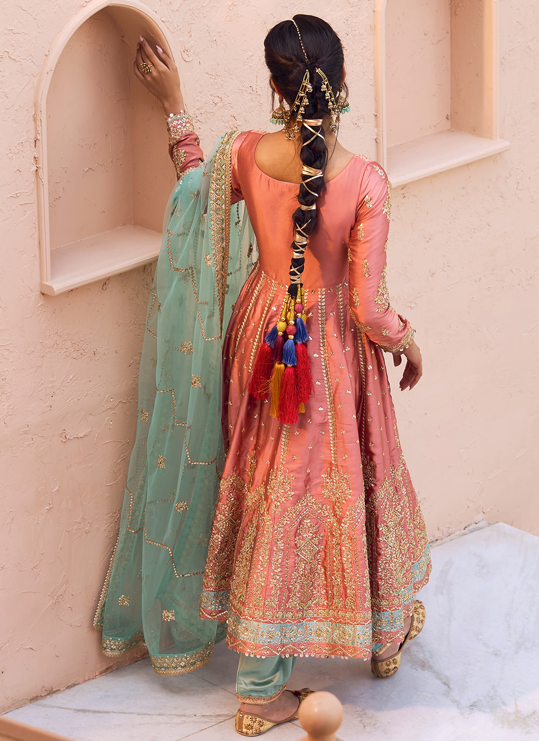 Rust and Blue Embroidered Patiala Suit