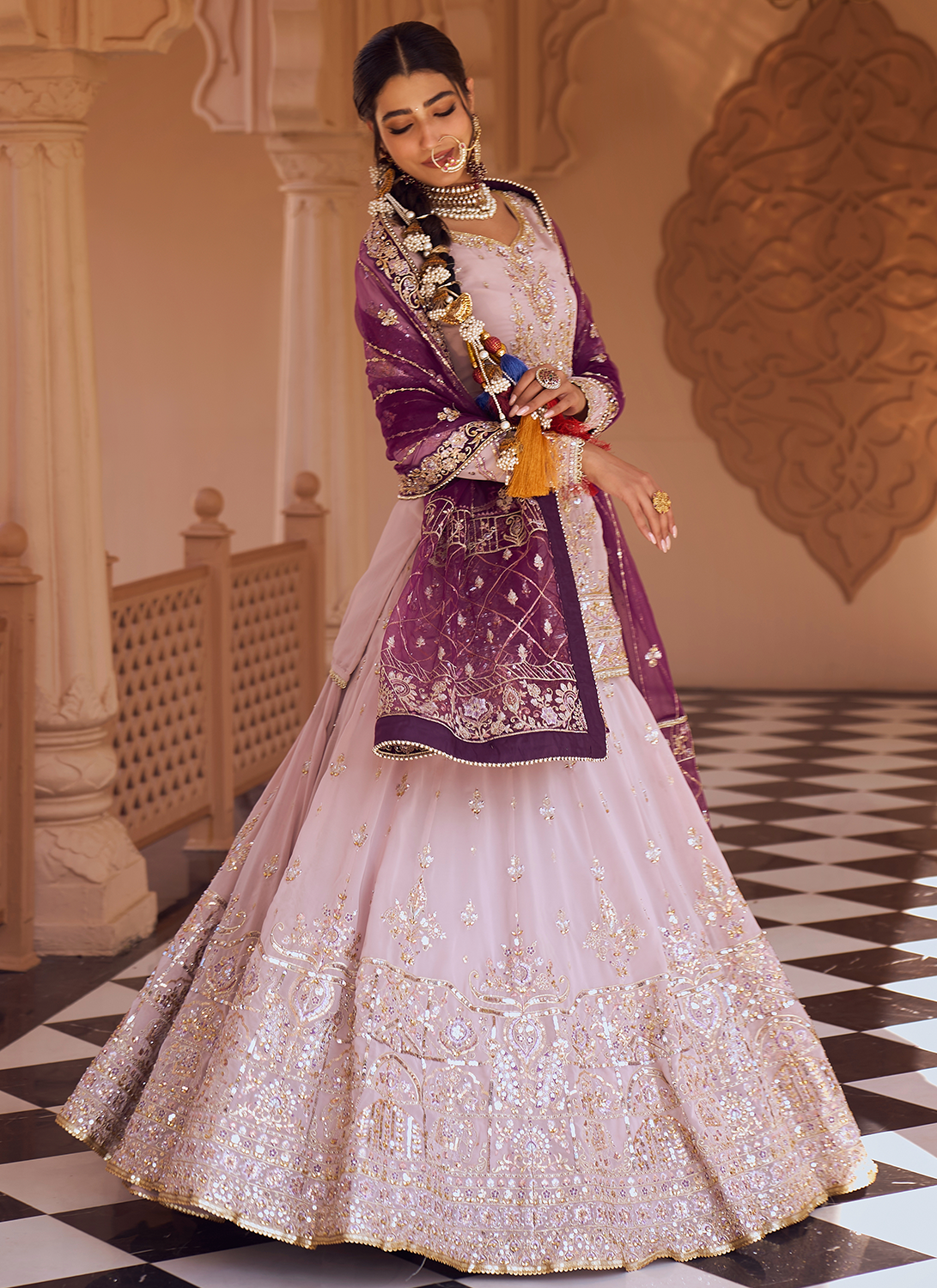 Soft Lavender and Purple Embroidered Lehenga