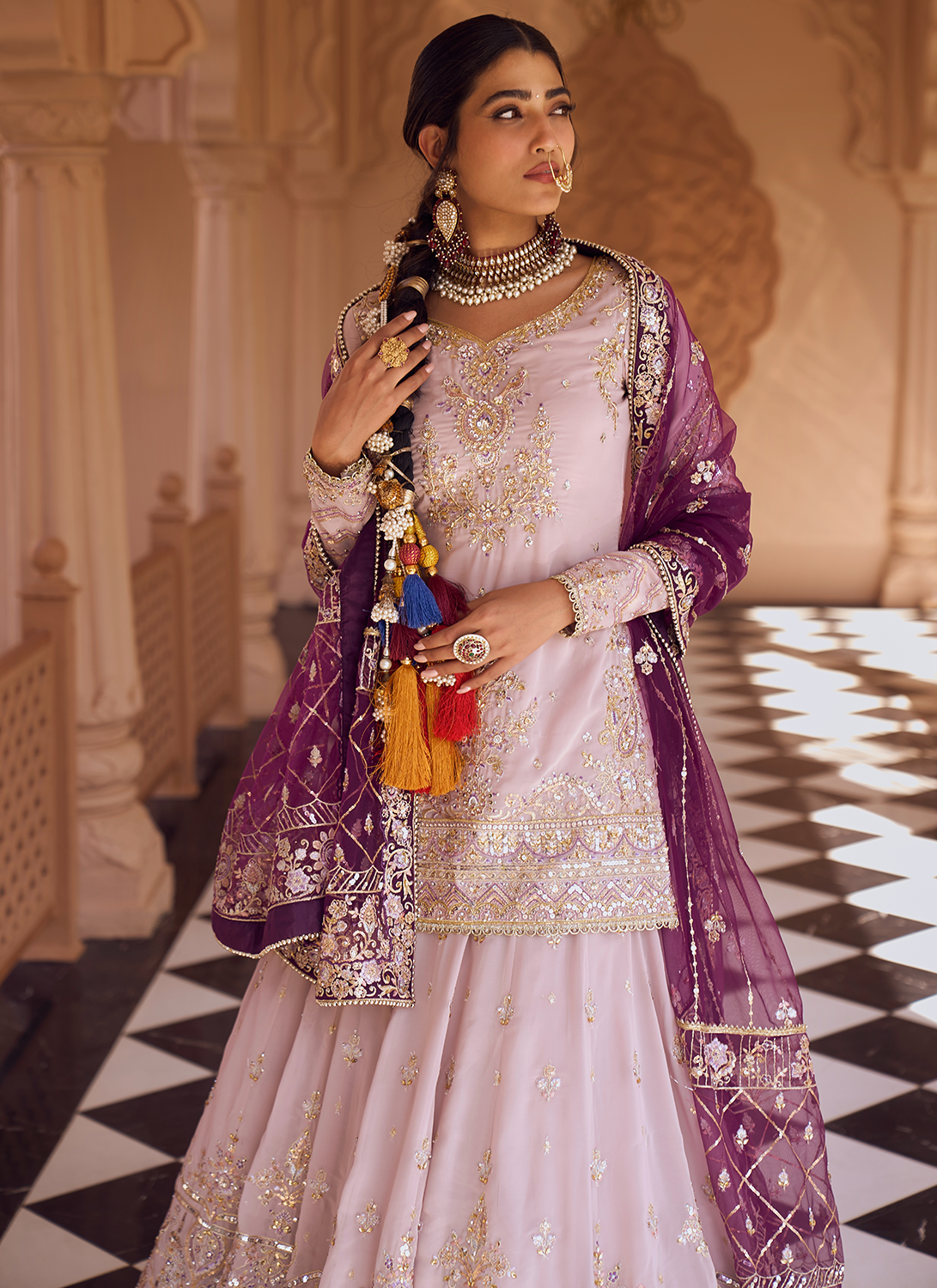 Soft Lavender and Purple Embroidered Lehenga