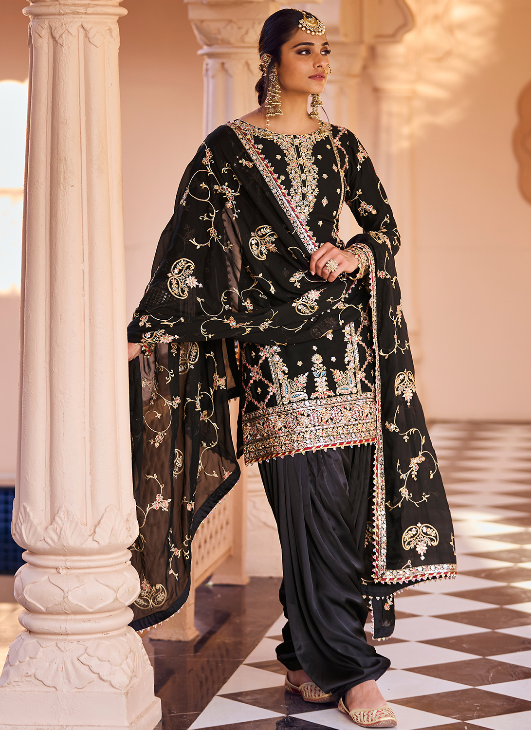 Black Embroidered Patiala Suit