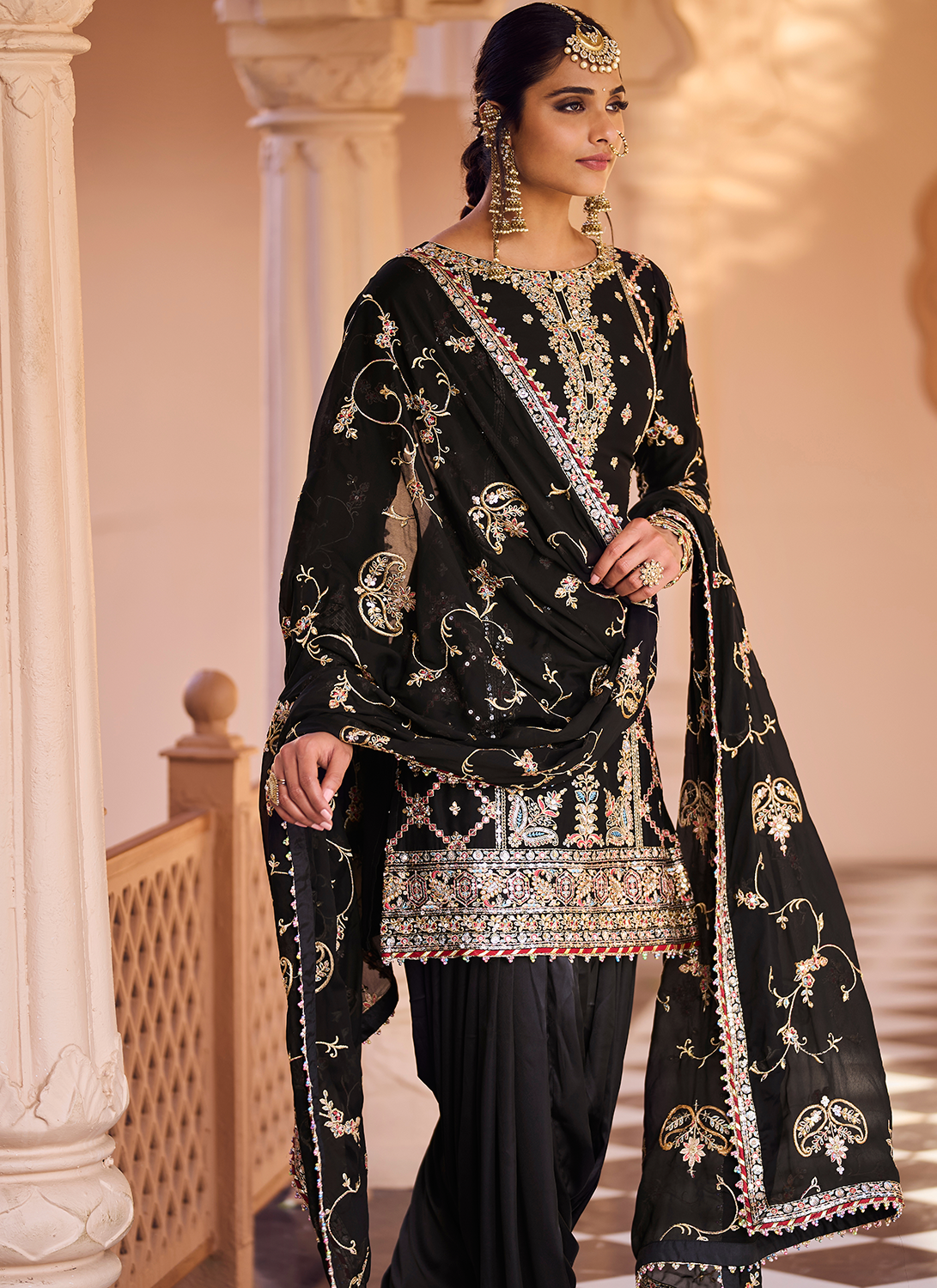Black Embroidered Patiala Suit