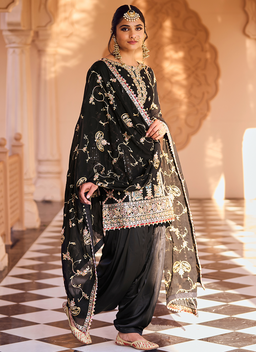 Black Embroidered Patiala Suit